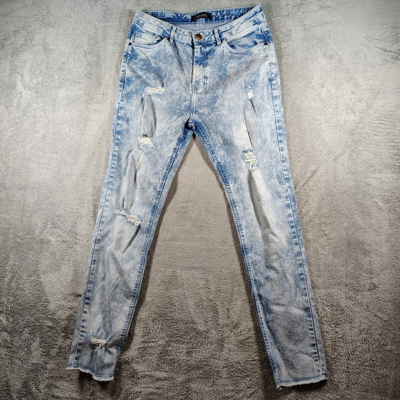 Pearl Jeans Women's 15 Light Acid Wash Distressed Skinny Stretch Blue Denim - Picture 1 of 9